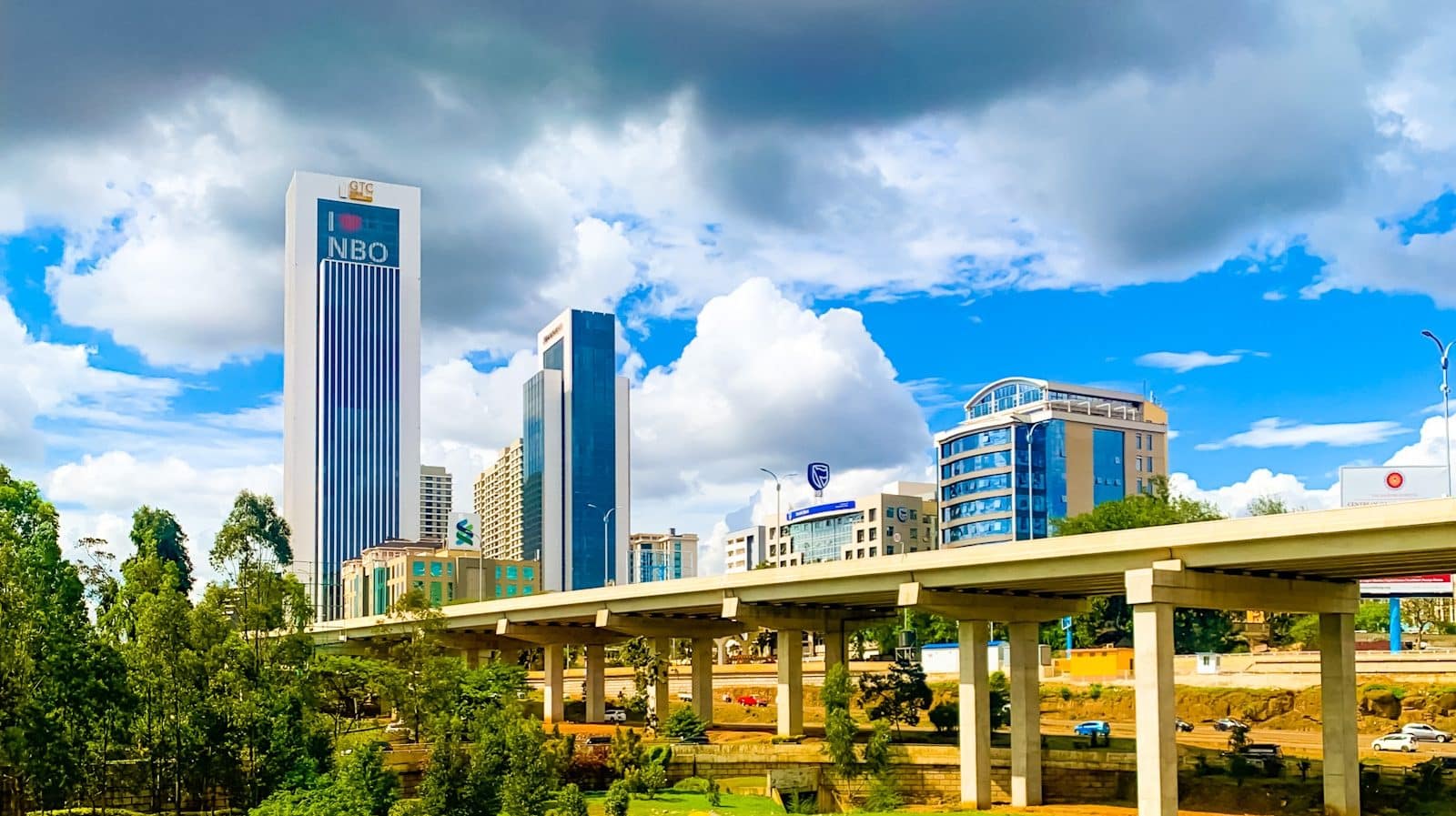 City skyline with modern buildings