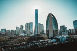 Modern city skyline with skyscrapers