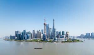 Modern skyline of Shanghai by river